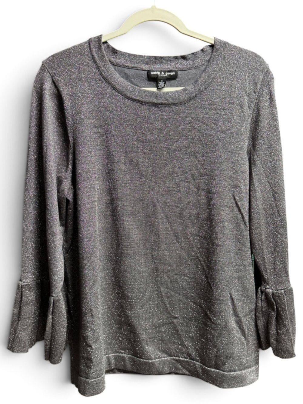 Cable & Gauge 1X Metallic Gray Top Bell Sleeves Shimmer Holiday